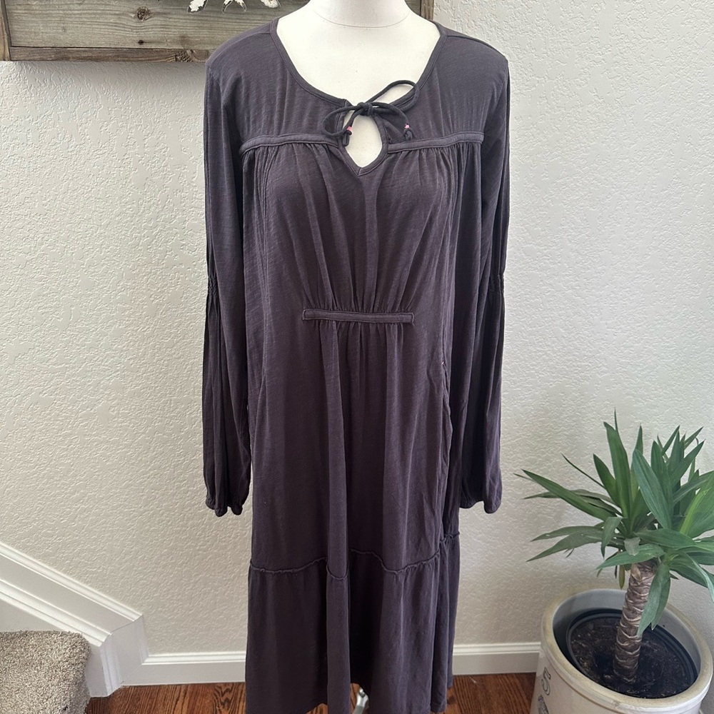 Anthropologie Saturday Sunday Gray Long Sleeve Cotton Sundress Ladies Medium NWT
